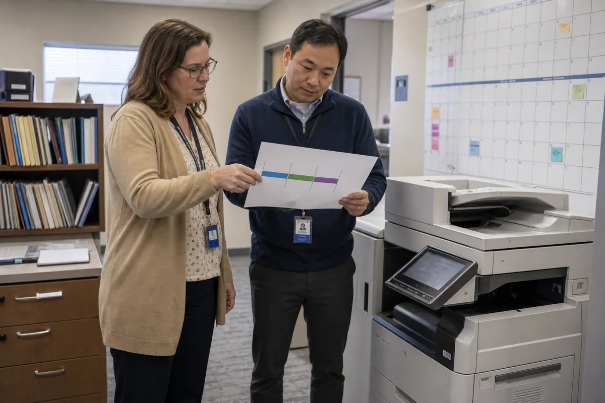 Procurement team comparing office copier lease lengths