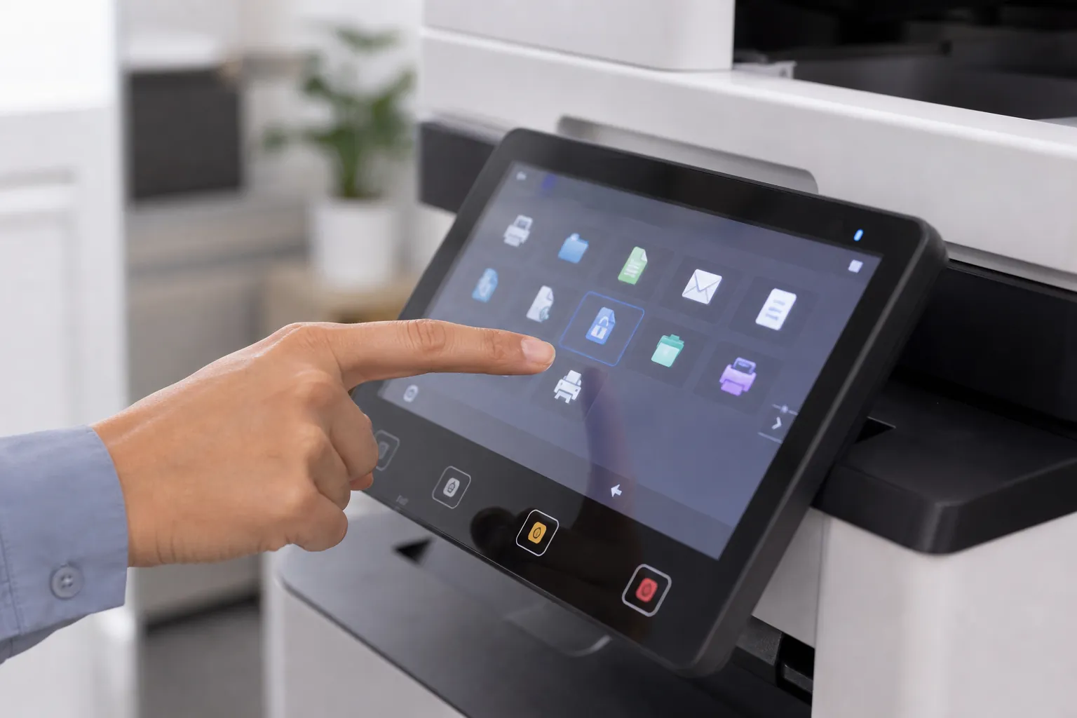 Office team evaluating copier equipment and document workflow